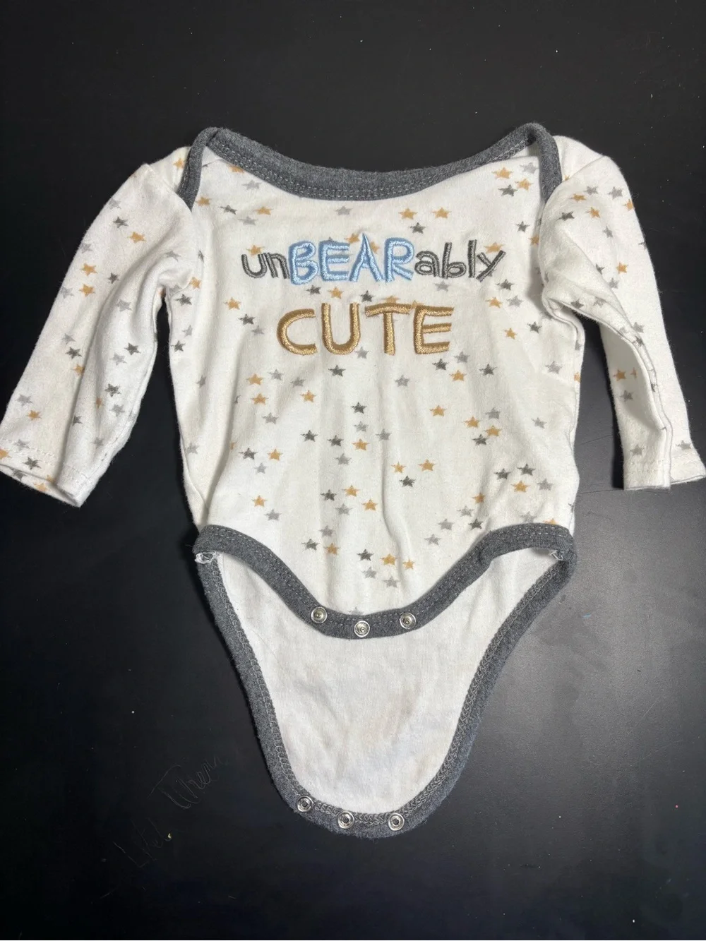 Carter's White Long-Sleeve One-Piece with Gray Trim & Gold Accents
